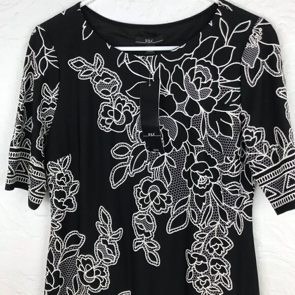 R&K Black Jersey Dress with Floral Pattern-NEW - Picture 2 of 6